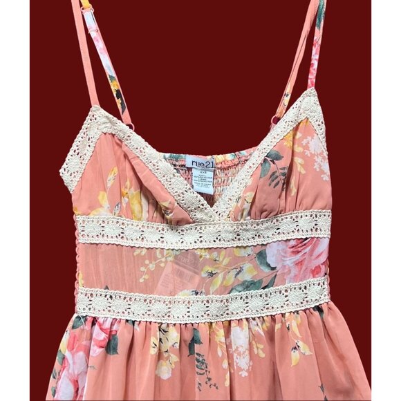 Rue 21 - Women's Summer Sleeveless High Low Hem Ruffle Floral Dress - Pink - XXS - Picture 15 of 16